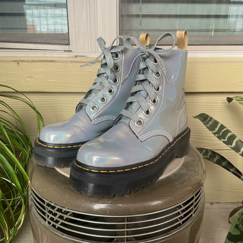 Vegan Molly Rainbow Platform Boots, Dr. Martens Ladies Size 10